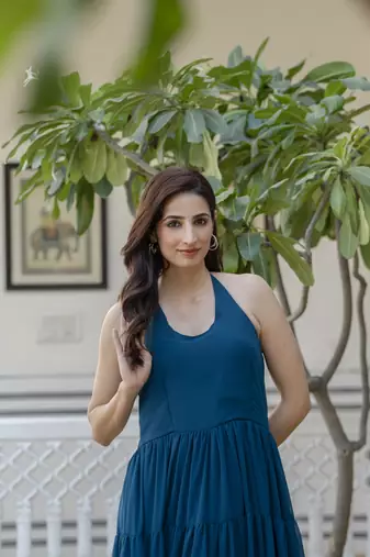 Jaipurite women's sleeveless printed anarkali georgette kurti in teal blue (  women kurtis, latest kurti, kurti )