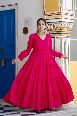 Jaipurite women's solid cotton anarkali kurti in magenta ( pink kurti, festive kurti, summer kurti ) 1