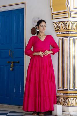 Jaipurite women's solid cotton anarkali kurti in magenta ( pink kurti, festive kurti, summer kurti ) 5