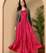 Jaipurite women's rayon anarkali kurti with jacket in deep pink ( jacketed kurti, pack of 2 kurti, )