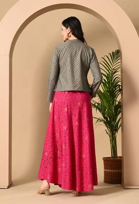 Jaipurite women's rayon anarkali kurti with jacket in deep pink ( jacketed kurti, pack of 2 kurti, ) 2