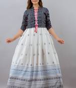 Jaipurite women's rayon anarkali kurti with jacket in white & blue ( jacketed kurti, pack of 2 kurti, festive kurti )