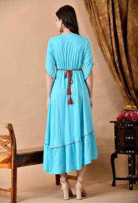 Jaipurite women's  embroidered anarkali blue printed kurti in rayon ( festive wear,  women's kurti, anarkali kurti ) 2