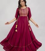 Jaipurite women's  embroidered anarkali red printed kurti in rayon ( festive wear,  women's kurti, anarkali kurti )