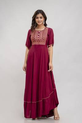 Jaipurite women's  embroidered anarkali red printed kurti in rayon ( festive wear,  women's kurti, anarkali kurti ) 3