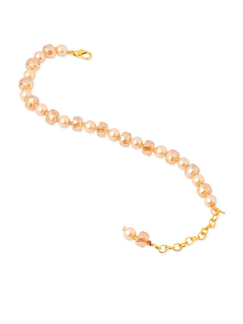 women gold toned artificial beads wraparound rakhi with roli chawal chandan & mishri