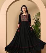 Jaipurite women's  embroidered anarkali black printed kurti in rayon ( wedding wear, women's kurti, anarkali kurti )
