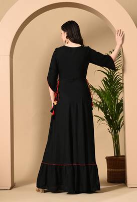 Jaipurite women's  embroidered anarkali black printed kurti in rayon ( wedding wear, women's kurti, anarkali kurti ) 2