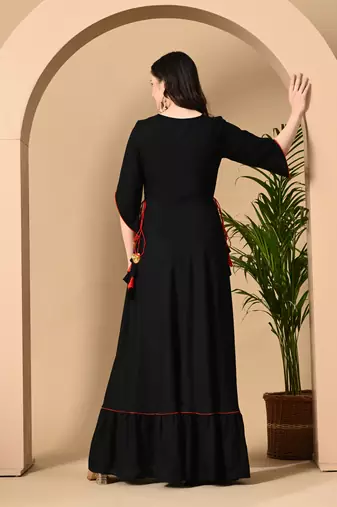 Jaipurite women's  embroidered anarkali black printed kurti in rayon ( wedding wear, women's kurti, anarkali kurti )