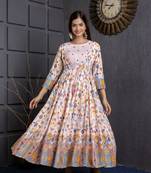 Jaipurite women's  embroidered anarkali pink printed kurti in rayon ( wedding wear, women's kurti, anarkali kurti )