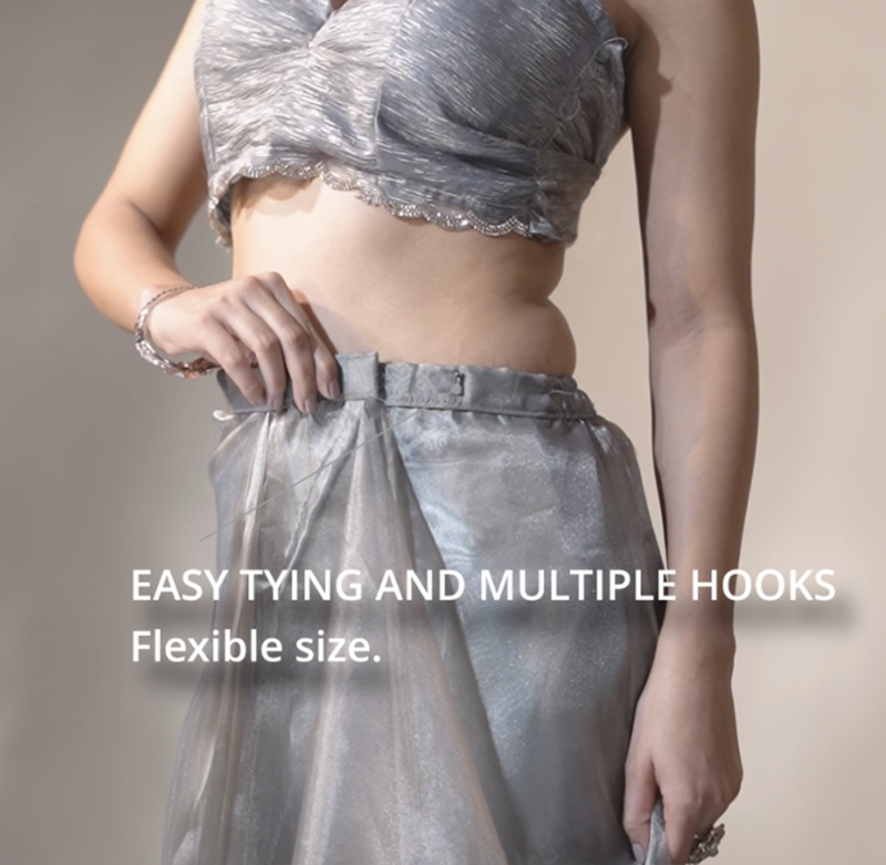 ready to wear grey organza border cut and stone work saree with unstitch blouse