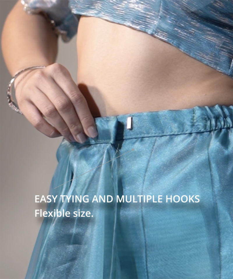 ready to wear blue organza border cut and stone work saree with unstitch blouse