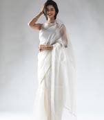 ready to wear offwhite organza border cut and stone work saree with unstitch blouse