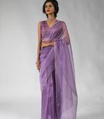 ready to wear lavender organza border cut and stone work saree with unstitch blouse
