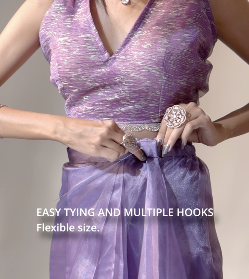 ready to wear lavender organza border cut and stone work saree with unstitch blouse