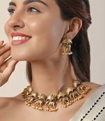 Antique gold plated  pearl south indian elephant motif choker necklace wedding party indian jewelry set