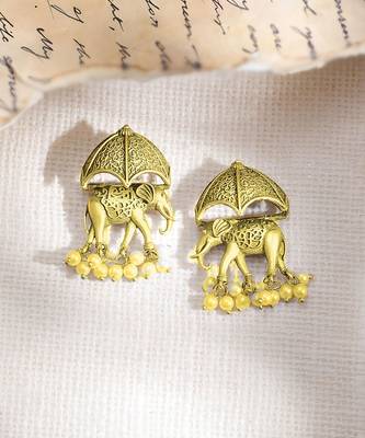 Antique gold plated  pearl south indian elephant motif choker necklace wedding party indian jewelry set 4