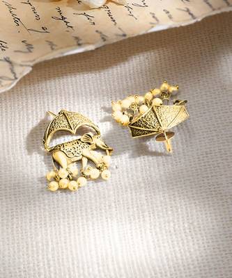 Antique gold plated  pearl south indian elephant motif choker necklace wedding party indian jewelry set 5