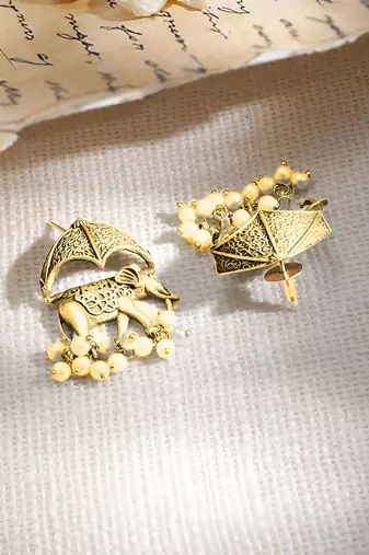 Antique gold plated  pearl south indian elephant motif choker necklace wedding party indian jewelry set