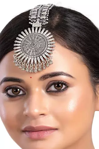 Oxidized silver matha patti tikka | indian bridal forehead jewelry |  traditional maang tikka hair accessory