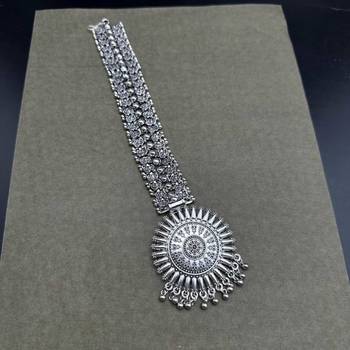 Oxidized silver matha patti tikka | indian bridal forehead jewelry |  traditional maang tikka hair accessory 4