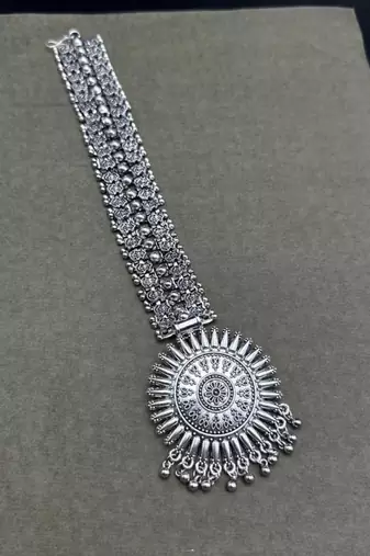 Oxidized silver matha patti tikka | indian bridal forehead jewelry |  traditional maang tikka hair accessory