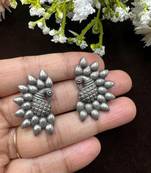 Oxidised peacock stud earrings | indian earrings | ethnic traditional silver look alike replica earrings | antique studs