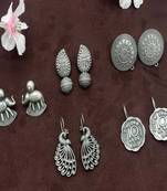 Set of 5 antique silver stud earrings, handmade german silver stud earrings, oxidised studs, earrings indian coin studs