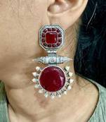 Red onyx stone earrings indian oxidised designer earrings silver look traditional dangler earrings wedding partywear