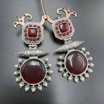 Red onyx stone earrings indian oxidised designer earrings silver look traditional dangler earrings wedding partywear 2