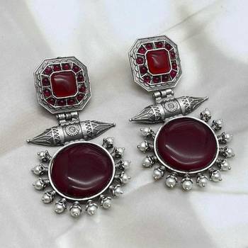 Red onyx stone earrings indian oxidised designer earrings silver look traditional dangler earrings wedding partywear 4