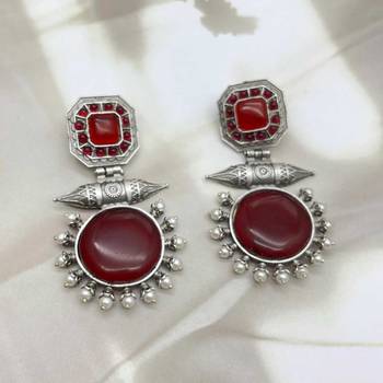 Red onyx stone earrings indian oxidised designer earrings silver look traditional dangler earrings wedding partywear 5