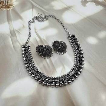 Set of 4pc german silver oxidized choker necklace earrings handmade jewelry lightweight choker jewelry with bangles 3