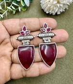 Style with monalisa stone earrings silver replica dangler stud earrings, turquoise and maroon color stylish ear studs