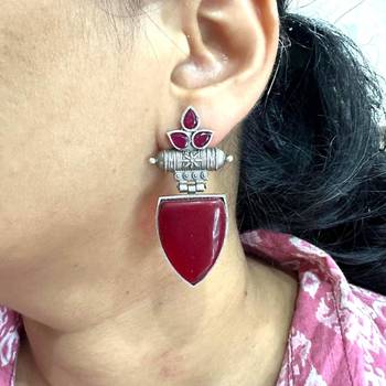 Style with monalisa stone earrings silver replica dangler stud earrings, turquoise and maroon color stylish ear studs 2