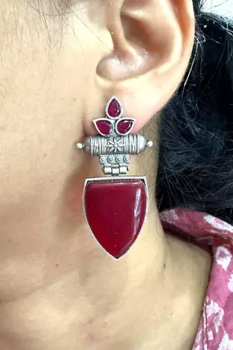 Style with monalisa stone earrings silver replica dangler stud earrings, turquoise and maroon color stylish ear studs