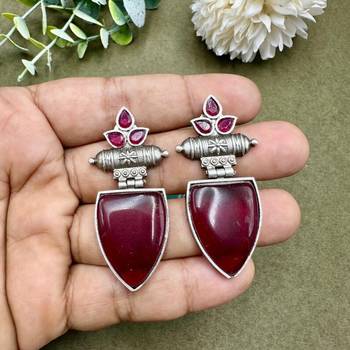 Style with monalisa stone earrings silver replica dangler stud earrings, turquoise and maroon color stylish ear studs 3