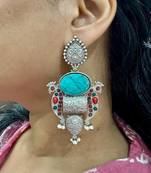 Monalisa stone handmade designer earrings turquoise mint pink earrings long silver stone peal dangler earrings for women