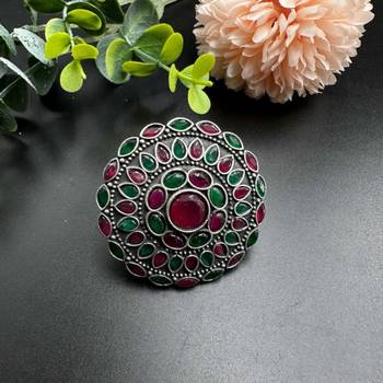 Multicolour statement rings cocktail finger ring red green color big rings silver plated, ethnic rings for her 4