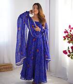 Designer Pure Soft Lightweight Chiffon Bandhej Fully Flair Gown, With Dupatta Pent