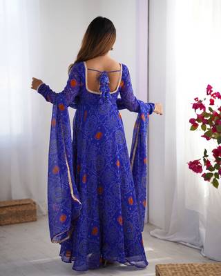 Designer Pure Soft Lightweight Chiffon Bandhej Fully Flair Gown, With Dupatta Pent 3