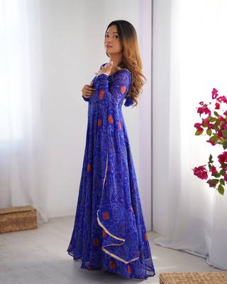Designer Pure Soft Lightweight Chiffon Bandhej Fully Flair Gown, With Dupatta Pent 4