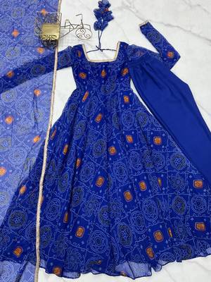 Designer Pure Soft Lightweight Chiffon Bandhej Fully Flair Gown, With Dupatta Pent 5