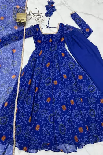 Designer Pure Soft Lightweight Chiffon Bandhej Fully Flair Gown, With Dupatta Pent