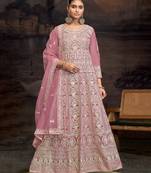 Pink embroidered net anarkali suits