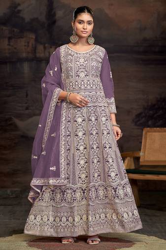Purple embroidered purple anarkali suits