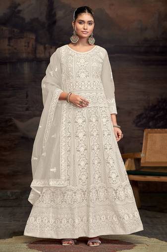 Cream embroidered cream anarkali suits