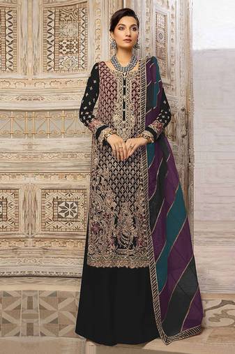 Black embroidery sequence work fox georgette salwar kameez