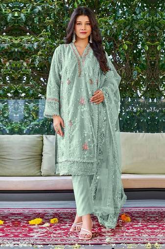 Light green embroidered organza salwar kameez
