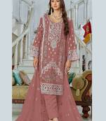 Pink embroidery sequence work fox georgette salwar kameez